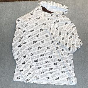 Aeropostale Hoodie Mens M White Allover Logo Pullover Kangaroo Pocket Y2K Skater